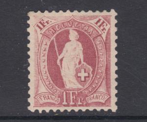 Switzerland Sc 87c MLH. 1882 1fr claret Standing Helvetia, perf 11½x11, fresh