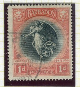 BARBADOS; 1919 early Victory issue used hinged 1d. value