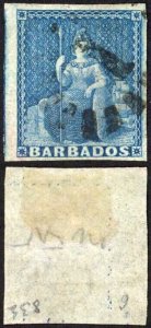 Barbados SG10 (1d) Deep Blue Cat 60 pounds