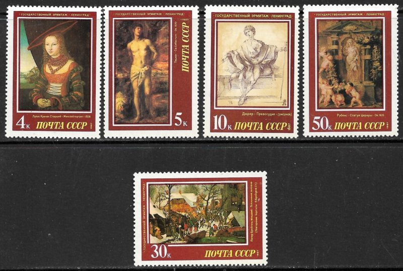 RUSSIA USSR 1987 Hermitage Museum Art Paintings Set Sc 5560-5564 MNH