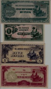 Burma 4 banknotes vf-unc