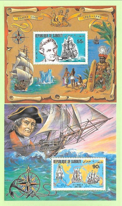 DJIBOUTI Sc 519A-20A NH SOUVENIR SHEETS of 1980 - CAPT. COOK - SHIPS 