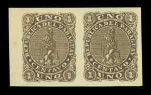 PARAGUAY 1881 LION  1c brown Sc# 14  imperf. PAIR - PROOF/ESSAY unadopted colour