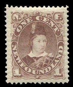 Newfoundland #41 Cat$55, 1880 1c violet brown, well centered, hinged