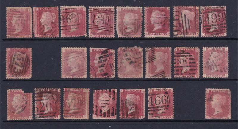 Great Britain some used QV 1d reds plates 71-96 but missing 5 numbers