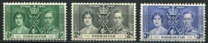 Gibraltar SC# 104-6 (SG 118-20) George VI Coronation set MH