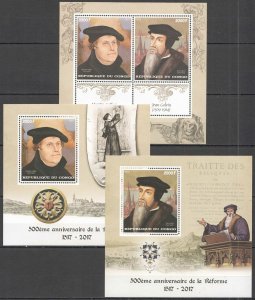 JA367 2017 CONGO PROTESTANT REFORMATION MARTIN LUTHER JEAN CALVIN 1KB+2BL MNH
