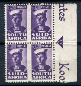 SOUTH AFRICA; 1940s early WWII War Effort small type issue MINT MNH MARGIN BLOCK