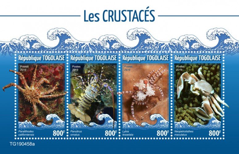 Togo Stamps 2019 .- Crabs (Paralithodes californiensis; Panulirus ornatus; Lybia