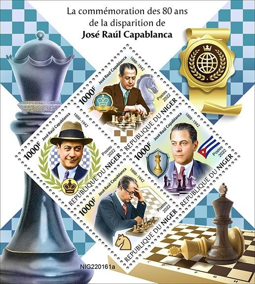 NIGER - 2022 - Jose Raul Capablanca - Perf 4v Sheet - Mint Never Hinged