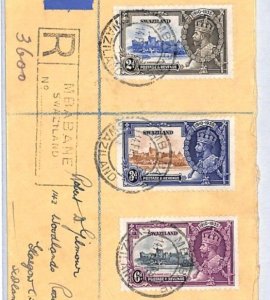 SWAZILAND KGV Air Mail Cover 1935 SILVER JUBILEE *Set* Mbabane Reg'd 1936 YR106