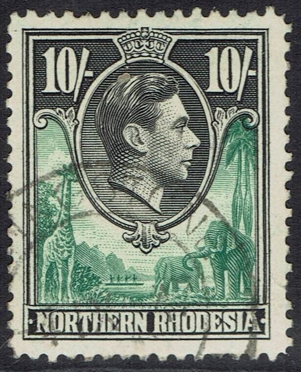 NORTHERN RHODESIA 1938 KGVI GIRAFFE AND ELEPHANTS 10/- USED