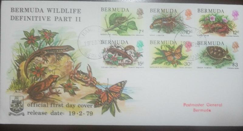 O) 1979 BERMUDA, WILDLIFE-WHISTLING TREE FROG-SPINY LOBSTER-LAND CRAB-SKINK-BUTT 