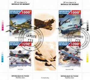 CHAD 2022 - Aircraft, Midway battle / minisheet