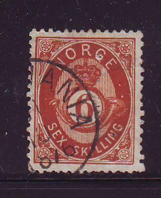 Norway Sc 20 1875 6sk  post horn stamp used