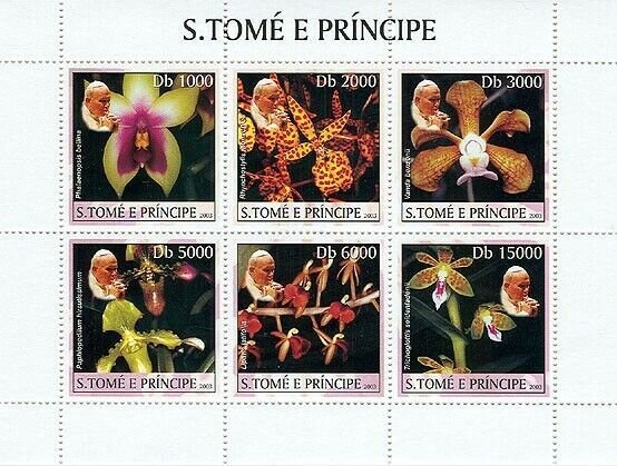 S. TOME & PRINCIPE 2003 - Orchids & Pope 6v. Scott Code: 1479