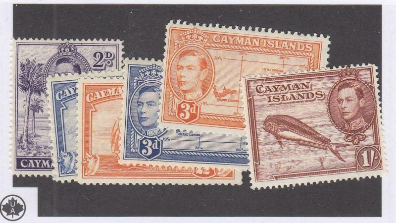 CAYMAN ISLANDS (MK6540) # 104-106,108a,114-115 VF-MH VARp,1sh 1938-47 KGVI PEACE