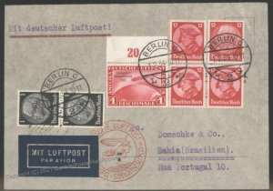 Germany 1934 1RM Chicago Zeppelin on Airmail Cover Berlin Bahia Brazil 102363