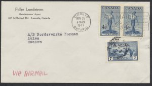 1947 Folke Lundstrum CC Cover Airmail to Sweden Toronto Slogan Air Mail Section