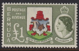 1953 - 1958 Bermuda QE / Arms of Bermuda £1  issue MVLH Sc# 162 CV $35.00