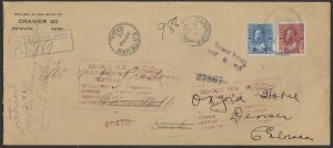 1925 Registered Cover Estevan SASK to Carnduff Redirect to USA Returned RPOs