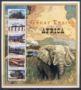 Sierra Leone 1999 Great Trains of Africa, Elephants, Blue Train MS MUH