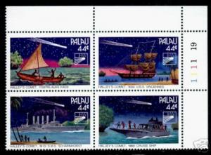Palau 98a Top Right Blk MNH SPACE, HALLEY'S COMET, SHIP