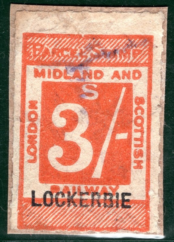 GB Scotland LM&SR RAILWAY Parcel Stamp 3s *LOCKERBIE* STATION Overprint WHB89
