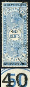 Ceylon Telegraphs SGT45a 40c on 50c Blue Double Surcharge