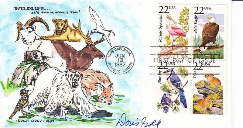 FDC: Wildlife, Sc#2308-09, 2318-19, H/P & Signed by Doris Gold (S10026)