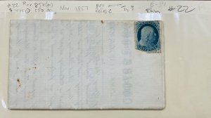 US 22 1c Franklin Type IIIa Tied Cover w/Carrier Cancel & Timestamp F-VF SCV$650