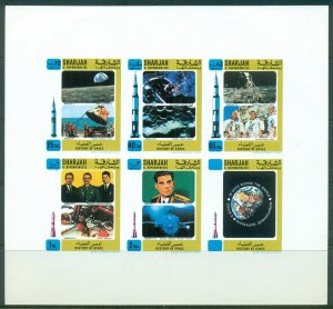 Sharjah 1970 Mi#701-705B History of Space Research sheetlet IMPERF MLH