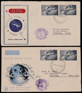 AUSTRALIA Airmail covers 1958 QANTAS Round the World Flight. cat $80. (5)