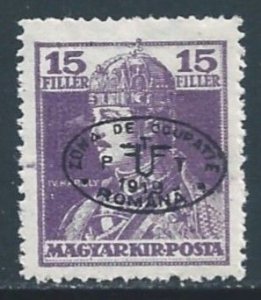 Hungary #2N28Ab MH 15f Charles IV Issue Ovptd. For Romanian Occ. In Black