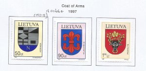 LITHUANIA - 1997 -Coats of Arms -  Perf 3v Set - M L H