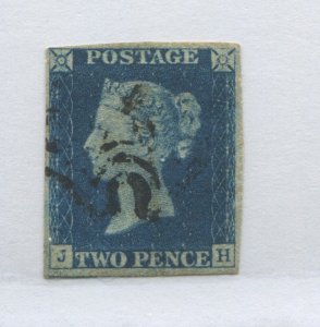 1840 2d Blue lettered JH used