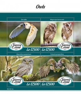 Sierra Leone - 2019 Owls on Stamps - 4 Stamp Sheet - SRL190113a