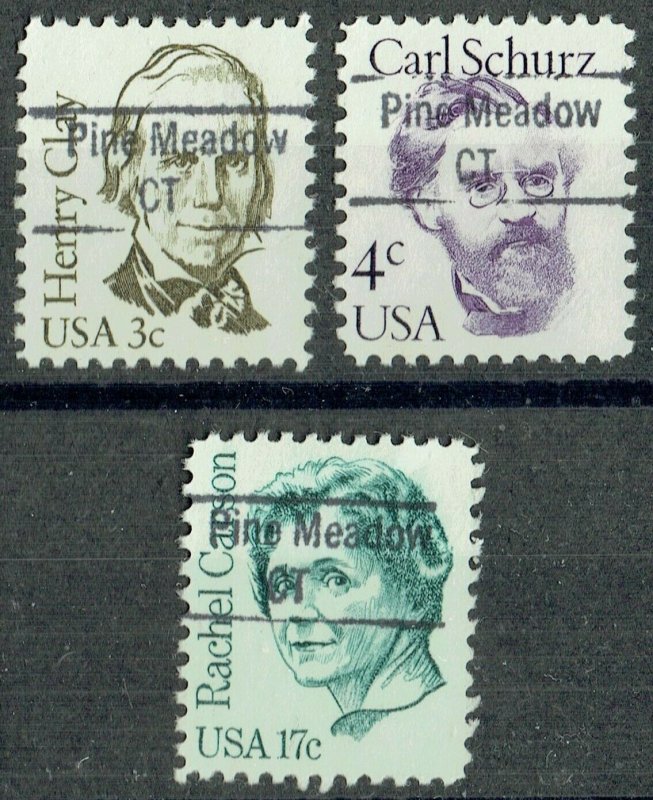 1981-83 3 GREAT AMERICANS (843) with PRECANCELS from PINE MEADOW CT ONLY TYPE!