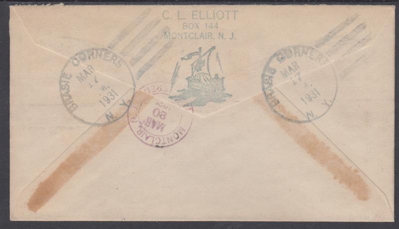 US Sc 552/690 on 1931 Registered Cover w/ BC Fancy Cancel of Brasie Corners, NY