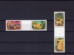 Bhutan 1984 WWF Langur  Set 4 perforated inter-paneau se-tenant gutter-pairs