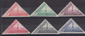 Ecuador Sc 352-357 MNH. 1936 Quito Philex Triangulars, cplt set of postage