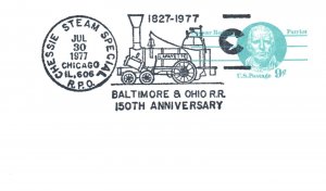 US SPECIAL PICTORIAL CANCEL POSTAL CARD CHESSIE STEAM SPECIAL 1977 CHICAGO IL