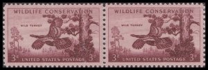US 1077 Wildlife Conservation Wild Turkey 3c horz pair MNH 1956