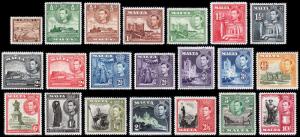 Malta Scott 191-205 (1938-43) Mint NH-LH-H VF Complete Set, CV $67.60 B