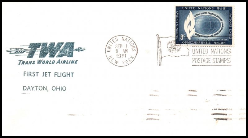 UN New York to Dayton,OH TWA 1961 First Jet Flight Cover