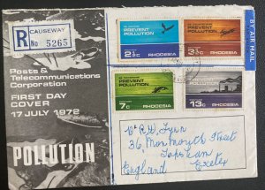 1972 Causeway Rhodesia First Day Airmail Cover To England Prevent Pollution Stam