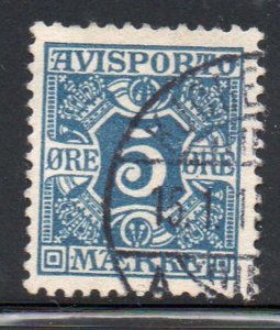 Denmark Sc P2 1907 5 ore blue newspaper stamp used