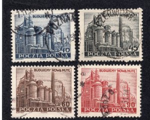 Poland 1951 Set of 4 Steel Mill, Scott 502-505 used, value = $1.00