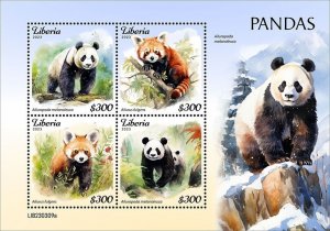 LIBERIA- 2023 - Pandas - Perf 4v Sheet - Mint Never Hinged