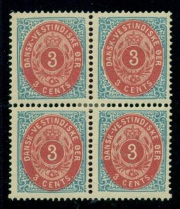 DANISH WEST INDIES #6 (6g) 3¢ bicolor, pr. VII Block of 4, og, VLH VF Facit $240